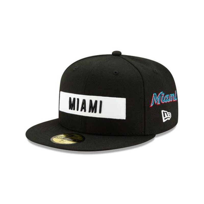 MLB Miami Marlins Boxed Wordmark 59Fifty Fitted (KTS0777) - Black New Era Caps